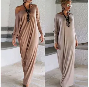 Plus Size Womens Sexy Casual manga comprida Maxi vestidos soltos Partido vestido longo Novo Estilo Da China