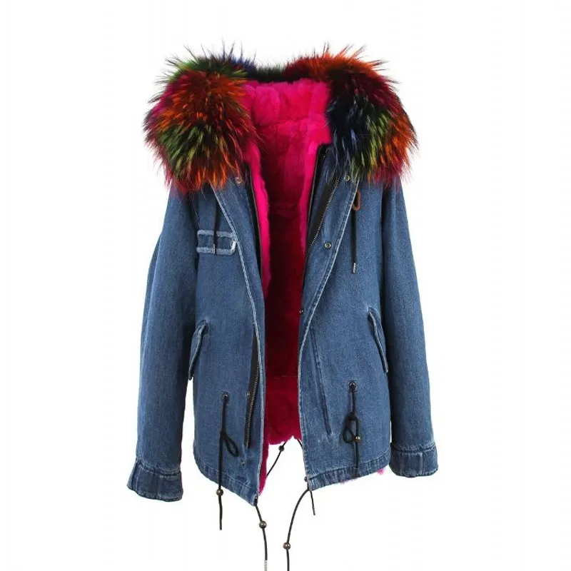 2017 새로운 패션 여성 호화 큰 너구리 여우 모피 후드 따뜻한 겨울 자켓 라이너 파카 긴 앞면과 고품질의 진정한 칼라 코트