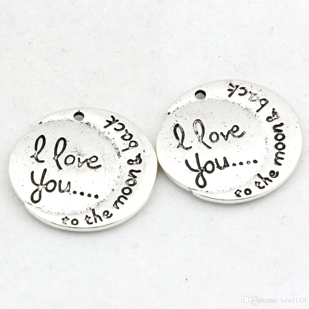 Hot ! Antique Silver Alloy I Love You To The Moon & Back Charms DIY Jewelry 19 x 20mm