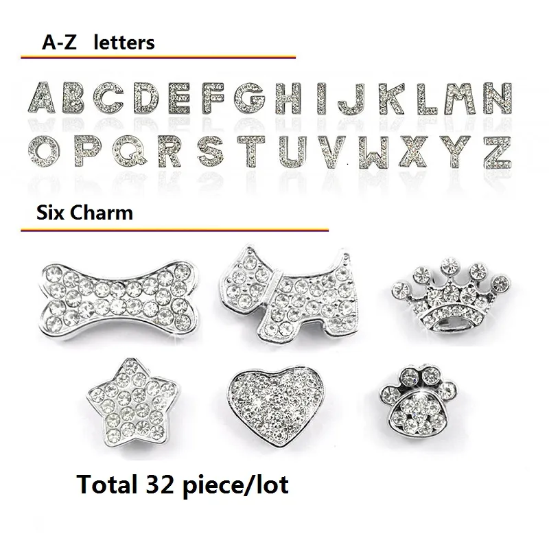 흰색 문자 10mm 클리어 모조 다이아몬드 편지 매력 애완견 고양이 이름 맞춤 이름 DIY 슬라이더 26pcs A - Z
