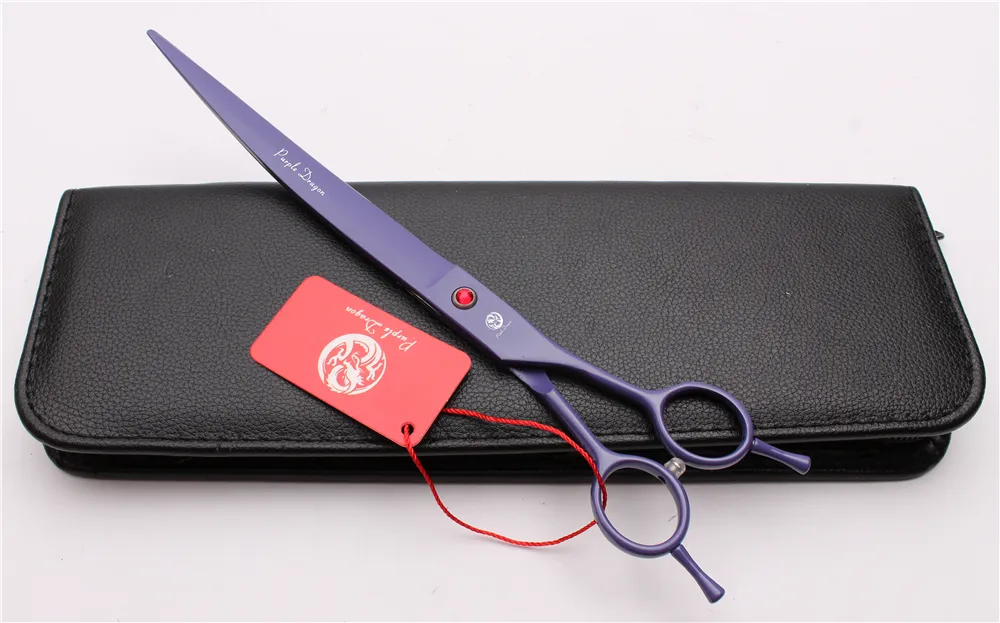 9" 24cm Japan 440C Purple Dragon Professional Pets Hairdressing Shears Grooming Shears UP Curved Cutting Scissors Salon Style Tools Z4004