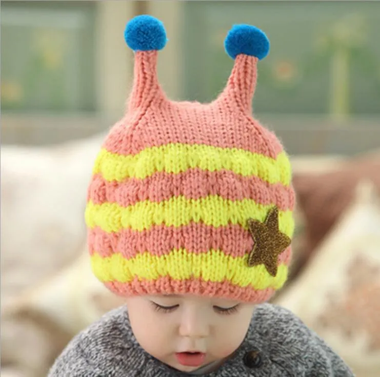 Enfants bébé dessin animé épaissir chapeau fille garçon hiver chaud tricoté laine grands yeux tentacules casquettes coloré enfants insecte abeille polaire bonnet
