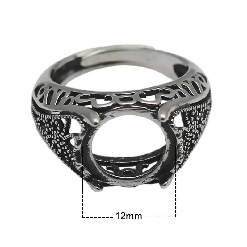 Beadsnice 925 Sterling Silver Filigree Ring Setting Fits 12mm Round Cabochon Antique Silver Tone Handgjorda ringar för Woman ID 337603442633