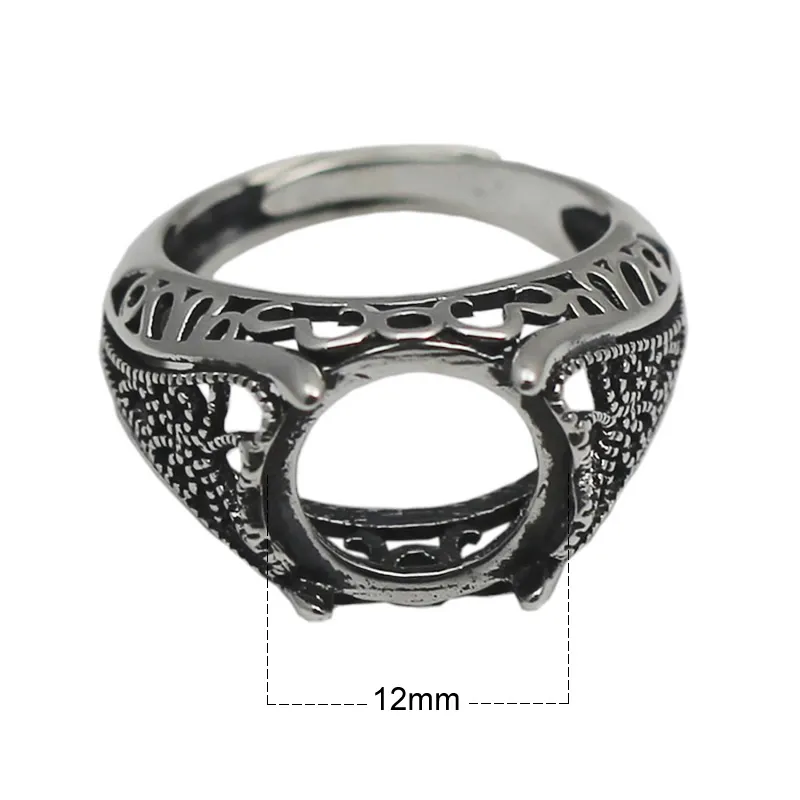 Perlesnice 925 bague en filigrane en argent sterling pour cabochon rond de 12 mm, ton argent antique, bagues faites à la main pour femme ID 33760