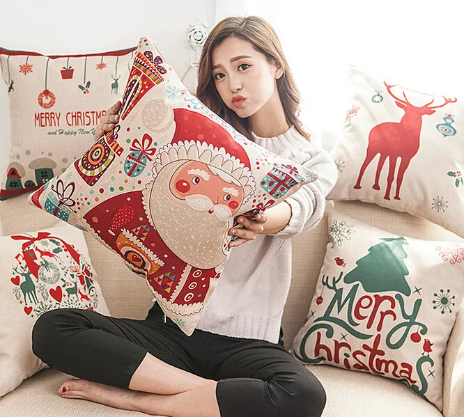 Chtistmas Theme Pillow Case Santa Claus Reindeer Pattern Cushion Cover Home Decorative Throw Pillow Case Christmas Gift