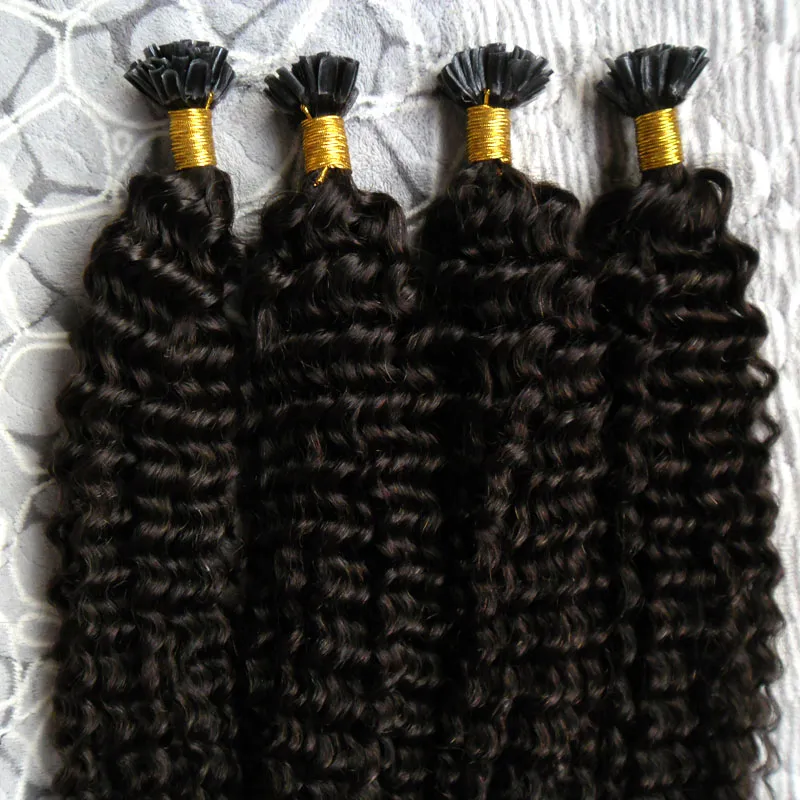 Mongolian kinky curly hair 200g Human Fusion Hair Nail U Tip 100% Remy Human Hair Extensions 200s afro kinky curly keratin stick tip