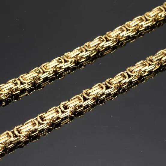 Gute Qualität Charming 5mm 24'' Gold 316l Edelstahl Frauen Männer Neue Solide Byzantinischen Link-kette Halskette schmuck