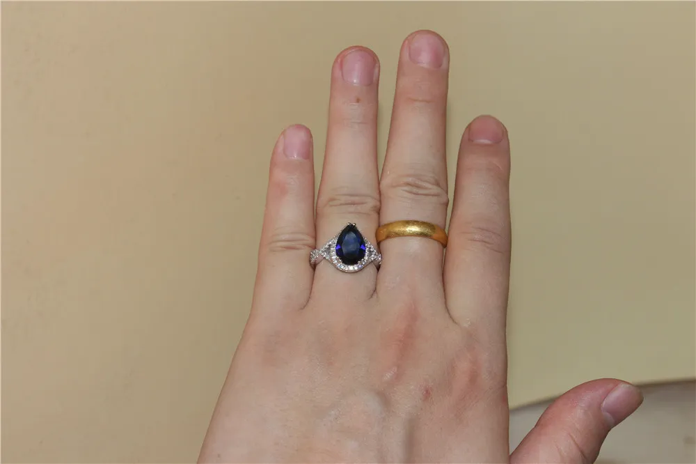 Böhmischer zarter birnenförmiger tiefblauer CZ-Simulationsdiamant-Ring-Finger-Ring, modisch, 10 KT Weißgold gefüllt, Hochzeits-Brautschmuck für Frauen