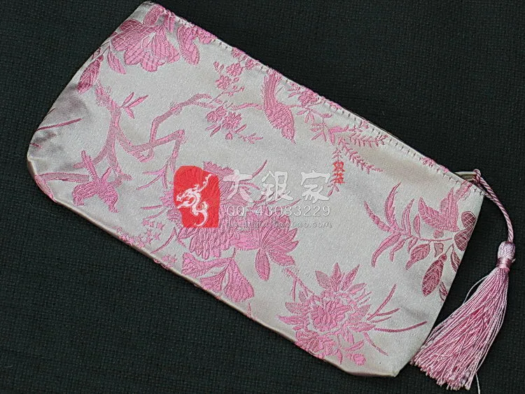 Rectangle Fermeture Éclair Porte-Monnaie Femme Porte-Monnaie Sacs Gland Chinois Brocart De Soie Tissu Cosmétique Universel Téléphone Pochette De Rangement 20 x 10 cm