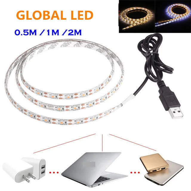 Flexible 5V USB Cable LED strip light lamp SMD3528 50cm 1m 2m Christmas Flexible led Strip Lights TV Background Lighting 