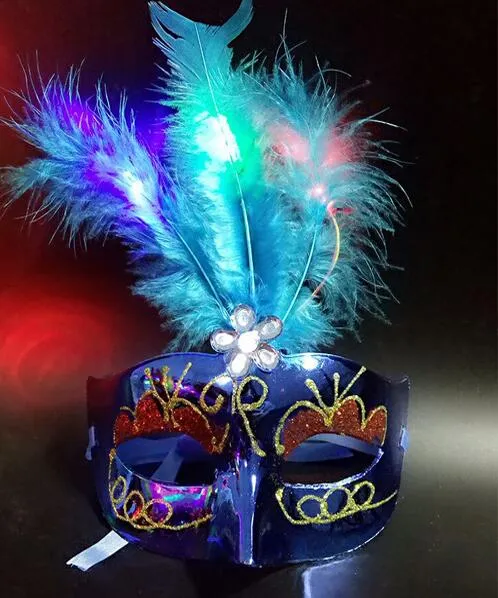 Halloween lysande fjädermasker festmasker fjädermasker led Princess Venetiansk mask HJIA488