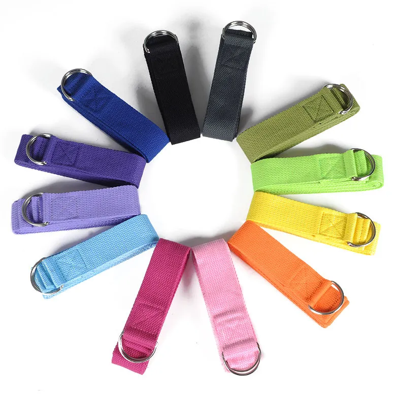 6FT Pamuk harmanlanmıştır Polyester Yoga Stripes Altı Renkler Kaymaz Egzersiz Yoga Kayışları ile D-ring