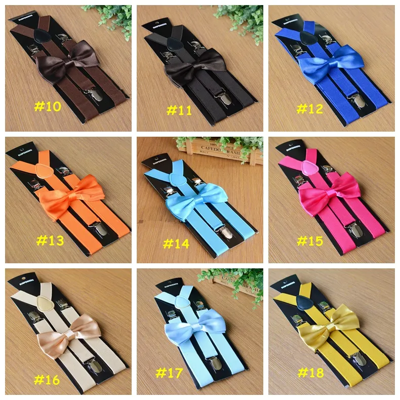 Adult Suspenders Bowtie Set Men Women Cuhk child Bow Tie Adjustable Suspender Set Alloy Elastic Suspender Belts solid color7397352