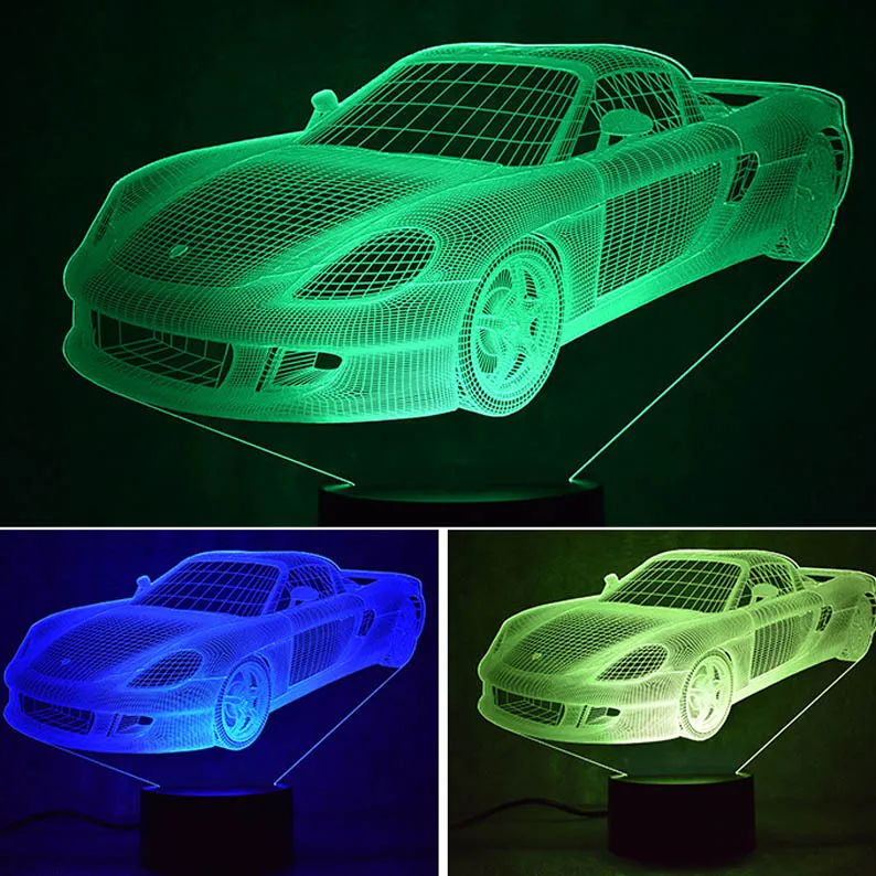 울트라 실행 자동차 밤 빛 USB 전원 버튼 스타일의 일곱 색상은 창조적 인 3D 홈 침실 전시관 통로 분위기를 주도
