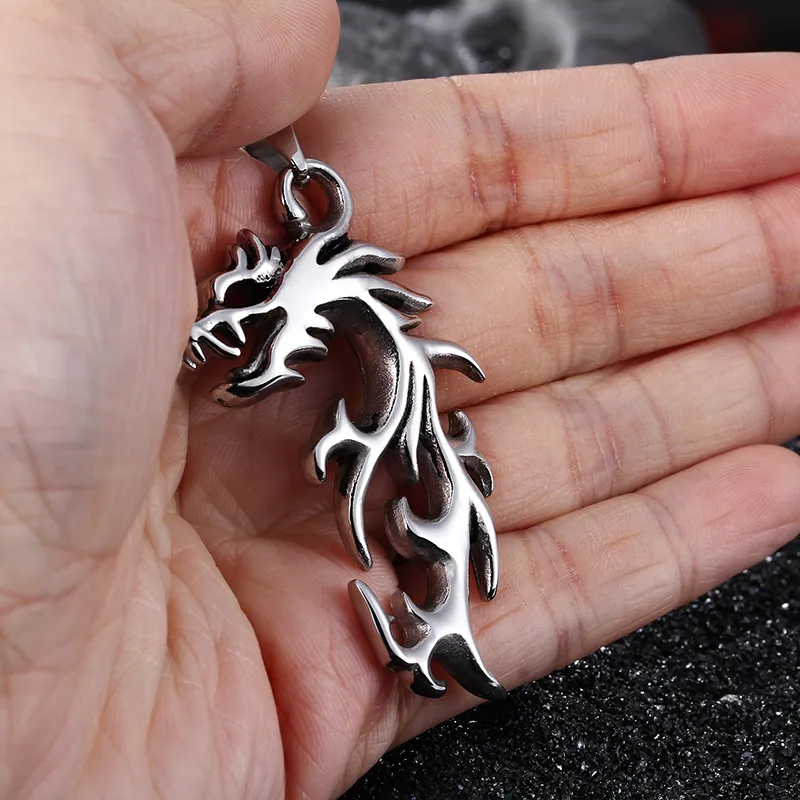 Brand New Pure Stainless steel Biker Flame Dragon Cool Design Pendants Men's High Quality Jewelry Gift Punk Necklace Chain 22''