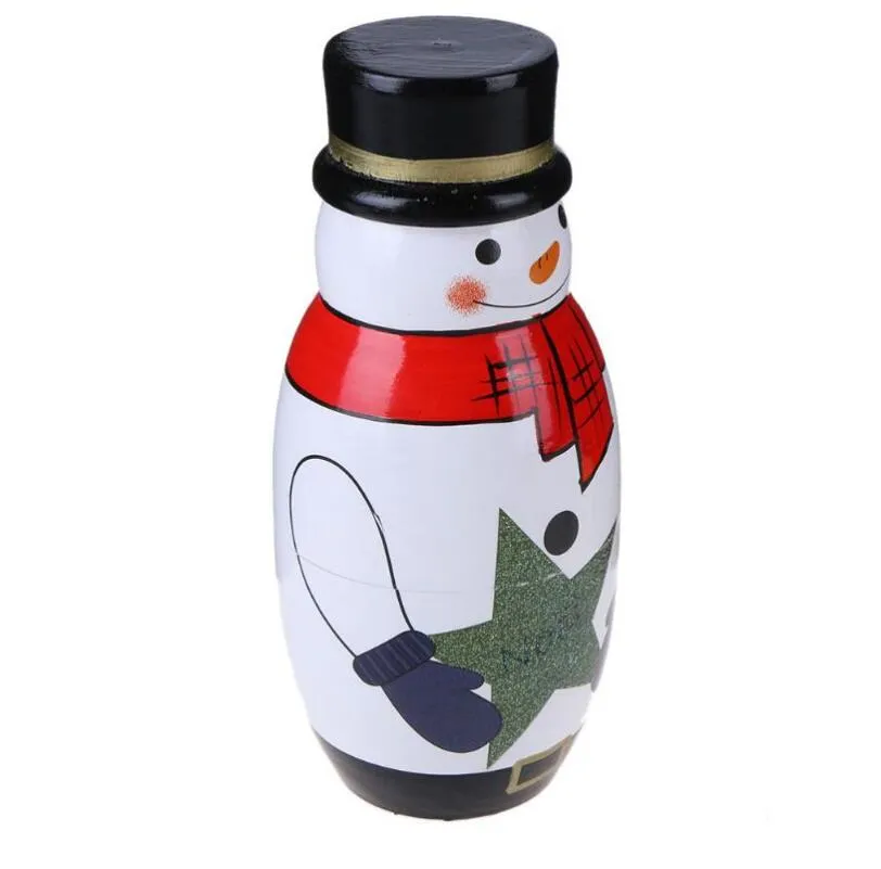 Bambole matrioska in legno Bambole che nidificano giocattolo bambini Bellissimo pupazzo di neve di Natale Immagine di Babbo Natale Bambole russe Regalo bambini