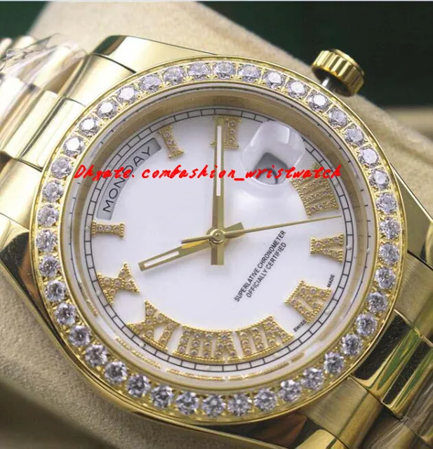 Relógios de luxo 2017 Novos Mens 18kt Ouro Branco Dial Roman 118348 Diamante Bisel 41mm Relógio de Pulso dos homens Marca de Moda Automática