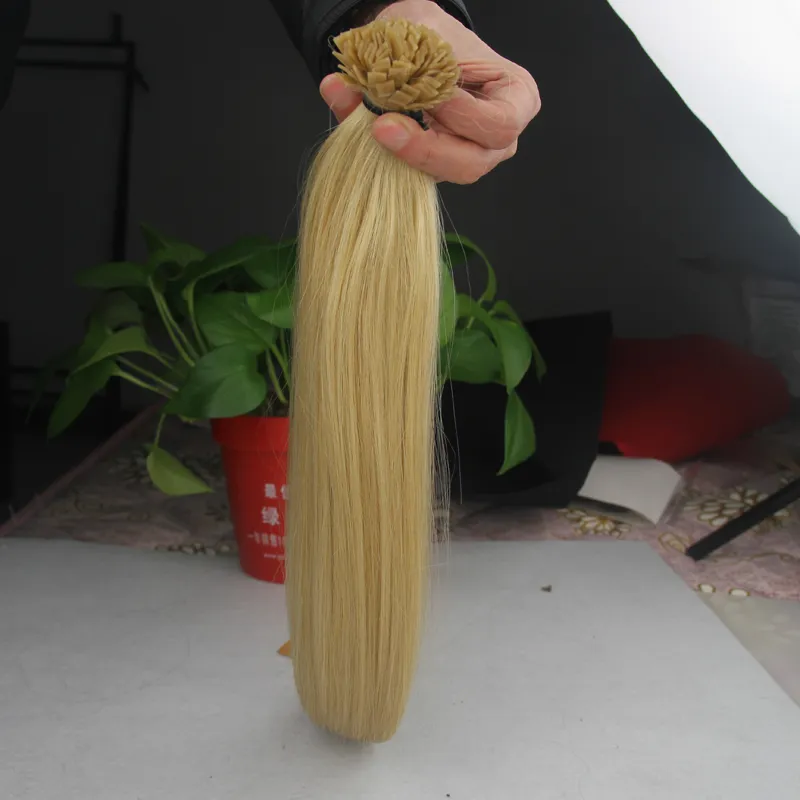 Extensões de cabelo de ponta plana extensões de cabelo de ponta de unha de queratina de fusão loira cabelo brasileiro 100g
