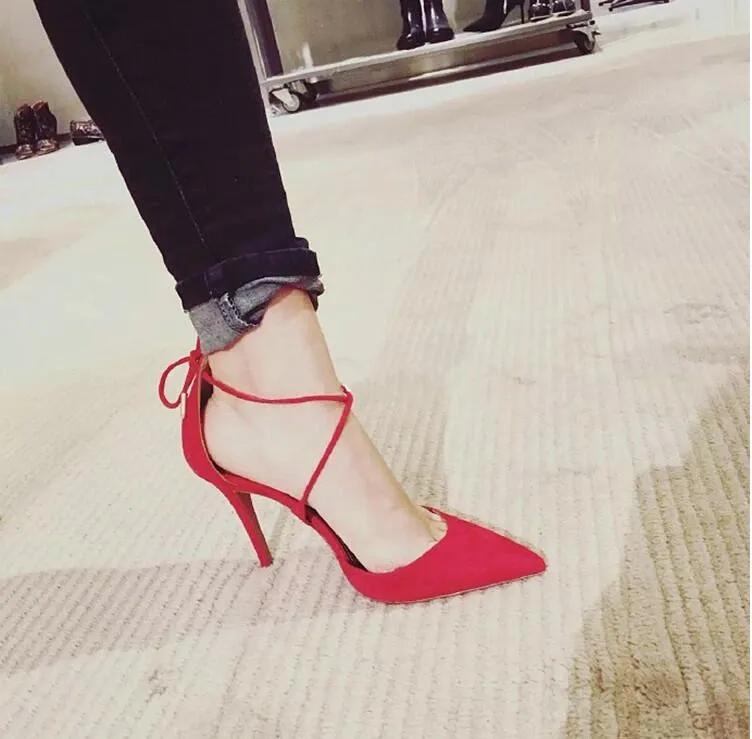 2019 Fashion Bridal Shoes High Heels Bandage Wedding Shoes Pointed Toe Accessories For Women Black Red Bridal Accessories210M