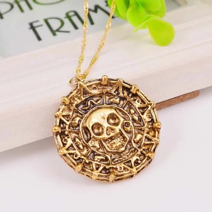 2016 Men Jewelry Gold Plated Gold Necklaces Aztec Skull Coin Necklace Men's Necklace ,Long 40CM Hip Hop HIPHOP mens Necklace Christmas Gifts