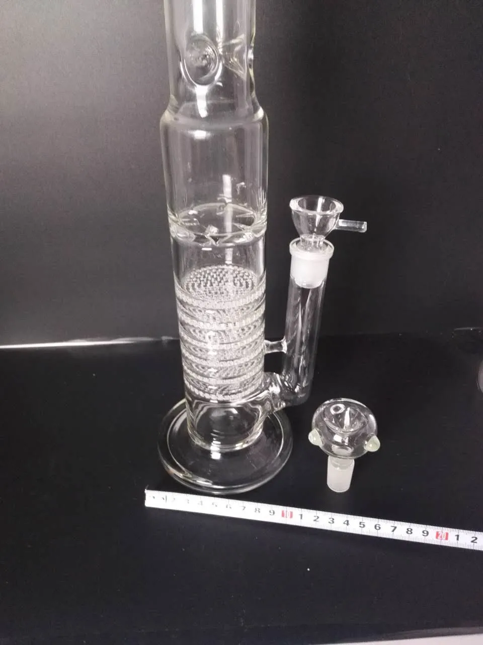 H: 45 cm Szklany Bong Handy Water Pipe 7 Warstwa Perkolnie Perkolator Bubbler Recykler Platform Oil Platform Ash Catcher 18mm Wspólna Miska Przenośna