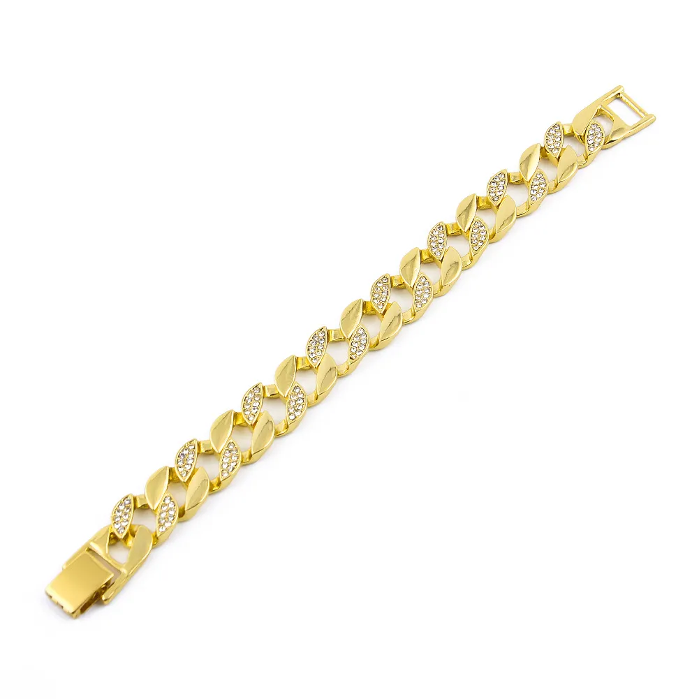 Bracciale da uomo Hip Hop Miami Cuban Link CZ Bracciale da tennis 14mm Mezza pietra ghiacciata placcata oro 7 8 9 pollici296F