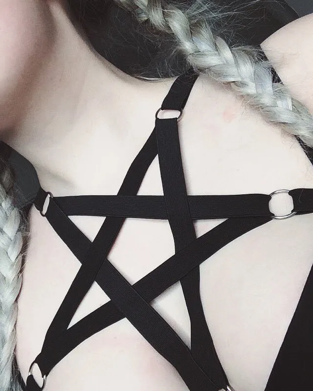 New Fashion Pastel Goth Pentagram Body Harness Bra Sexy Lingerie