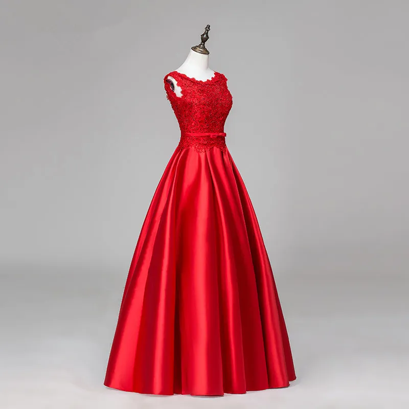 395 атласное длинное вечернее платье с бисером и кружевными аппликациями Элегантное вечернее платье длиной до пола, красное вечернее платье
