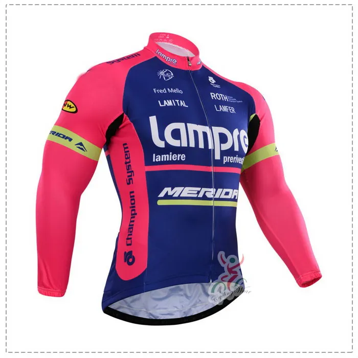 Vinter Fleece Thermal Cycling Long Jersey Ropa Ciclismo + Bib-byxor 2015 Lampre Merida Pro Team Bue 3D Gel Pad-Pick-storlek: XS-4XL S038