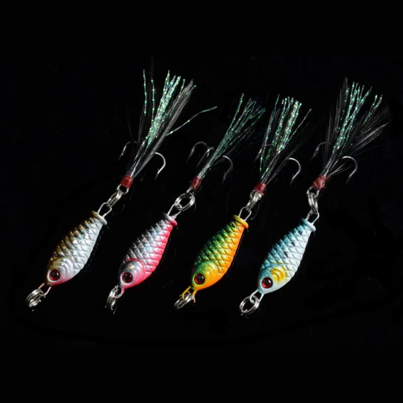 4 couleurs 3.2 cm 6g Mini leurres de poisson au plomb appâts manivelles crochet à plumes leurre de pêche aux yeux 3D