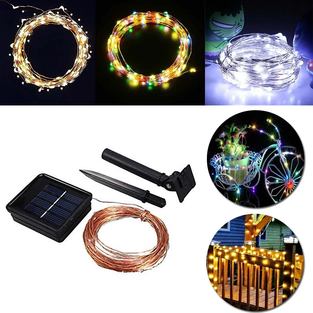 Solar Copper Wire String Light 10M 100LED Outdoor Waterproof Fairy Patio lamp for Garden Wedding Christmas Party Decoration