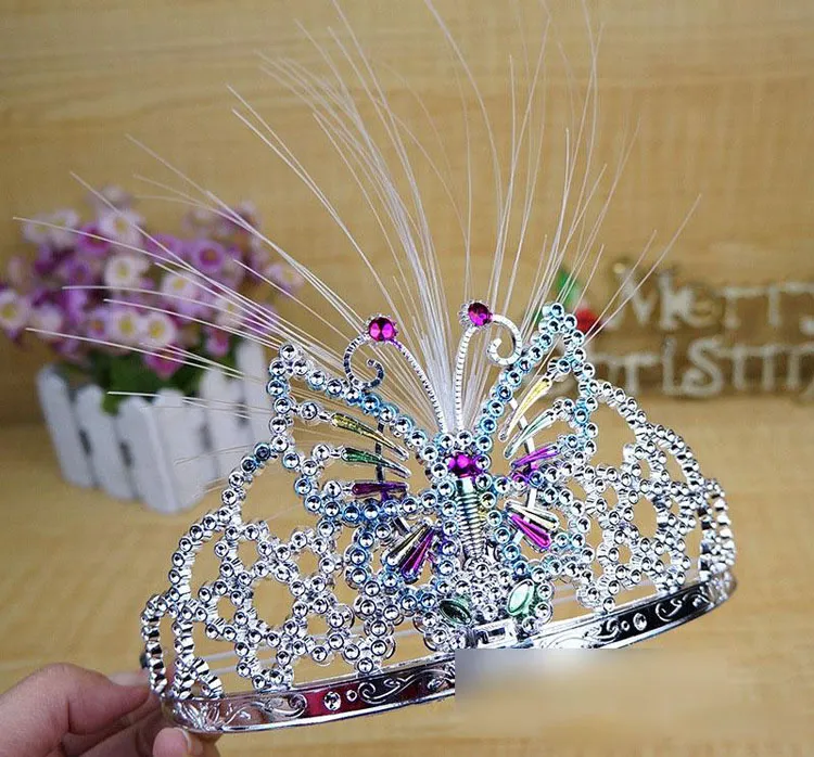 PrettyBaby Fiber Optic Butterfly Fairy Stick Plastikowa Korona Pałąk Wand Neon Prom Girls Headdress Bar Ball Party Decoration Flash Light
