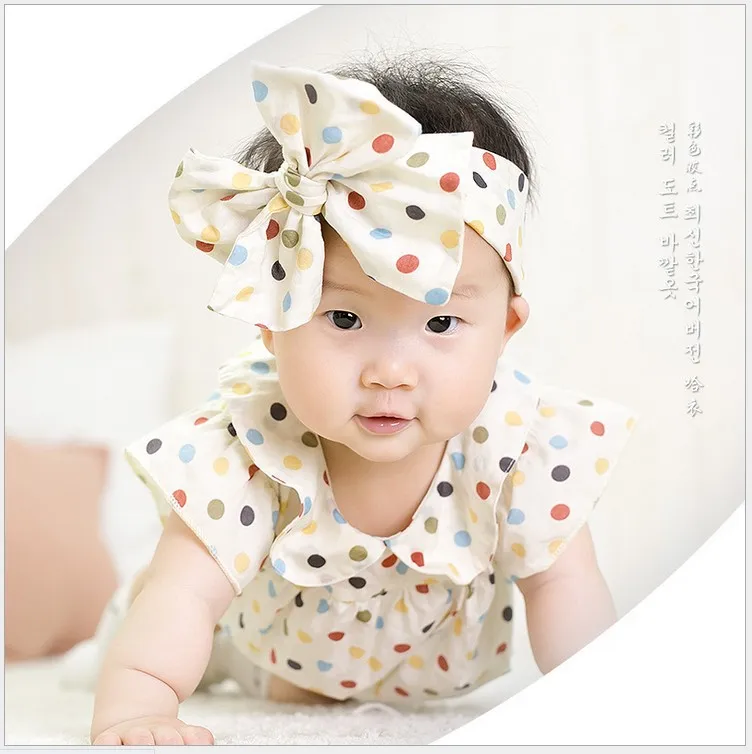 2016 småbarn baby rompers spädbarn pojkar tjejer färgglada polka dots romer med huvudband nyfödda barn sommar kortärmad jumpsuits 4st / 