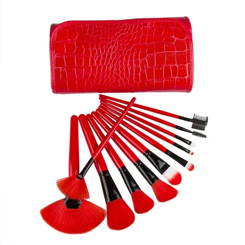 Professionelles 24-teiliges Make-up-Pinsel-Set mit Krokodilmuster, Tasche, rot, Werkzeuge, Foundation, Toilettenartikel, Make-up, kosmetischer Puder-Mischpinsel