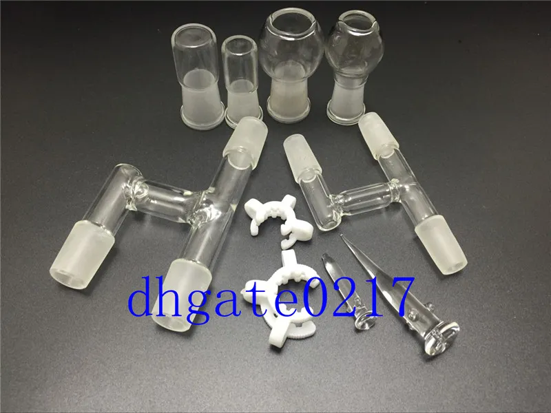 Rura palenia 18 mm 14 mm 90 stopni Olej Reclaveer Glass Adapter Bongs Rura wodna jest wyposażona w słoik i klip Keck