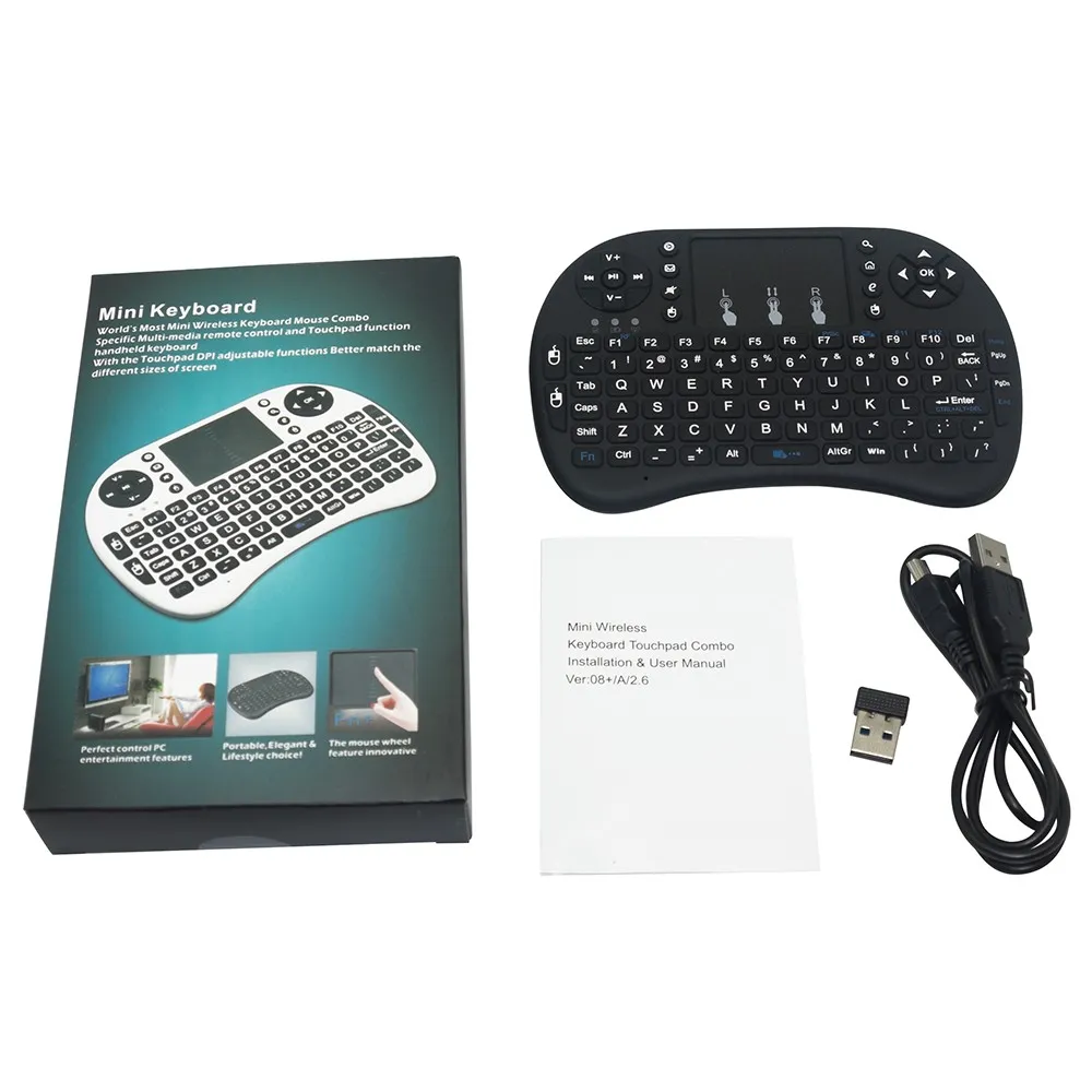  Mini teclado inalámbrico, teclado táctil con teclado multimedia  retroiluminado de 2,4 GHz USB recargable de mano teclado de control remoto  para Smart TV, IPTV, PS4, PC, Pad (negro) : Electrónica