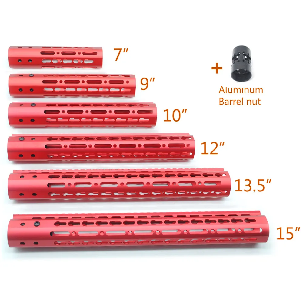 Rot eloxierte 7,9,10,12,13,5,15'' Zoll NSR Keymod Handschutzschiene, frei schwebendes Picatinny-Montagesystem, Aluminium-Zylindermutter
