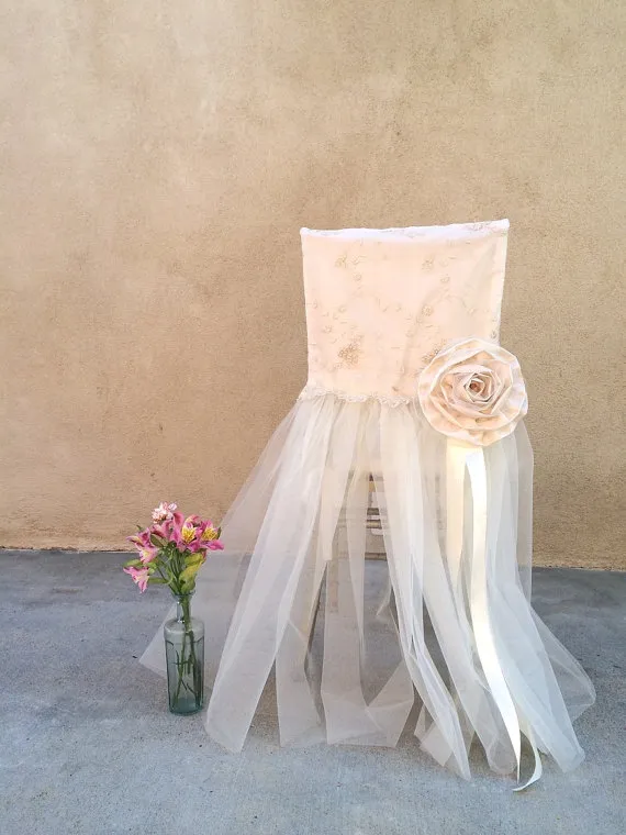 Elegant 3D Lace Tulle Wedding Chair Covers Sashes Romantic Floral Decor