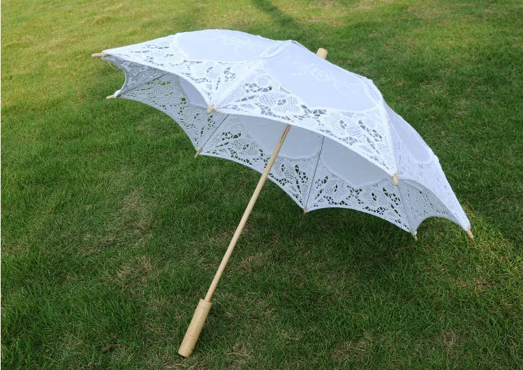 Vintage Cotton Lace Parasol Bridalflower Girls Ręcznie robione haftowe parasol Słońce Elegancka elegancka dekoracja przyjęcia Parrell7587319