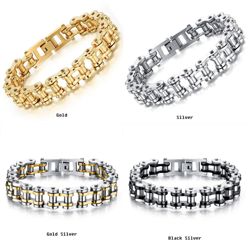 Titane acier hommes Punk Bracelet Biker vélo chaîne manchette Bracelet bracelets à la mode bijoux orthèse dentelle 21.5 cm * 1.2 cm