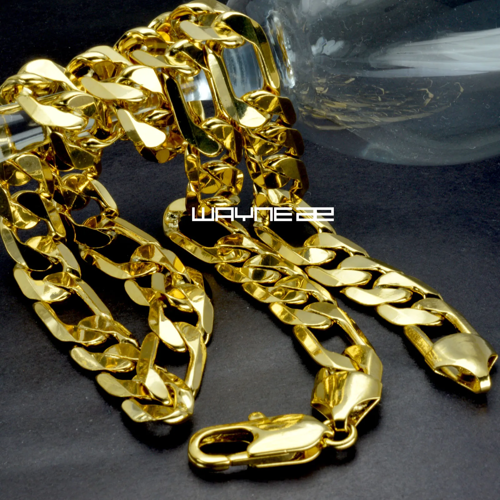 18K Sarı Altın Dolgulu Erkek Katı Zincir Kolye Curb Chrismas Hediyesi N312 50 60 70CM333G