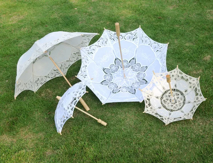 Vintage Cotton en dentelle Parasol Bridalflower Girls Handmade Broidery Umbrella Sun Sunlla Elegant Wedding Party Decoration Decoration9044622