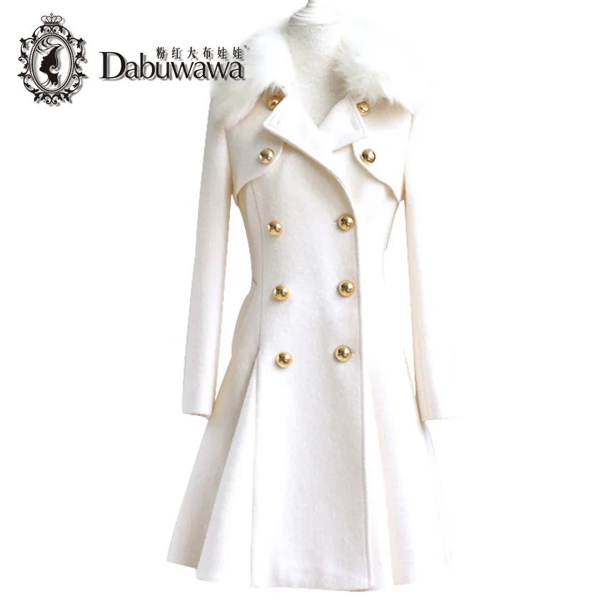 Économisez gros sur les achats en gros de Long Manteau De Fourrure Blanche  Femme Manteau En Laine Et Cachemire Blanc Avec Col En Fourrure Manteaux