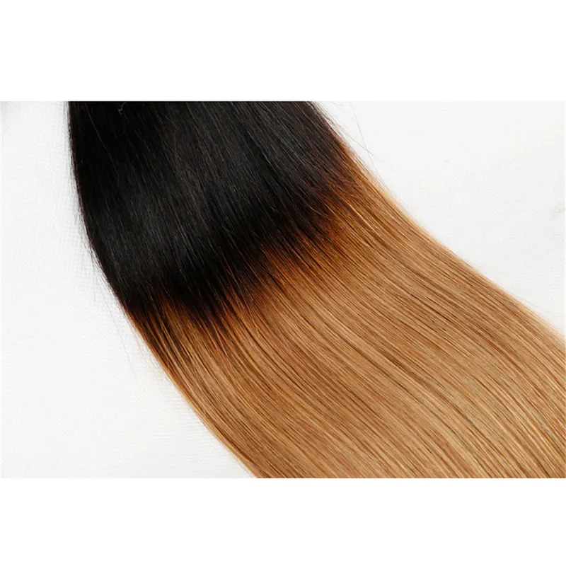 Peruvian Indian Malaysian Brazilian Virgin Straight Hair With Closure Ombre Hair Bundles With Closure 1B27 Blonde Human Hair9569010