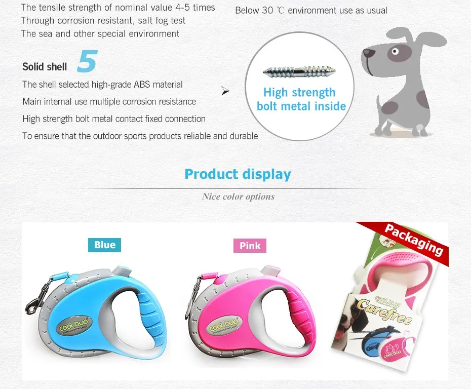 Retractable Dog Leash 16 NO BURN Lead Pets Up To 44 Lbs Easy One Button