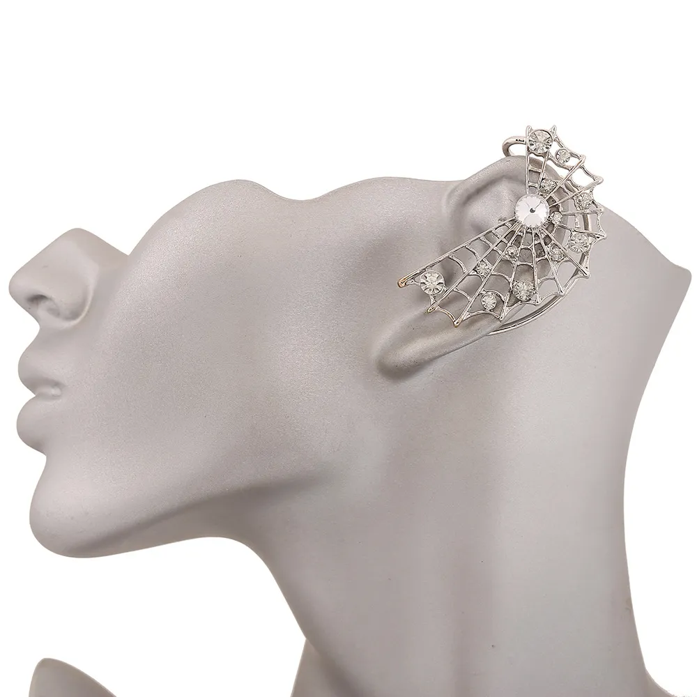 New Fashion Spider Web Örhängen Kvinnor Rhinestone Crystal Golden Silver Plated Ear Cuff Clip på örhängen Earing för vänster öra smycken smycken smycken