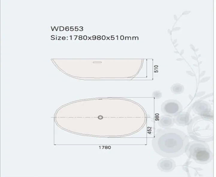 1780 x 980 x 510mm Katı Yüzey Taşı Küvet Saf Akrilik Bağımsız Kesintisiz Küvet WD6553