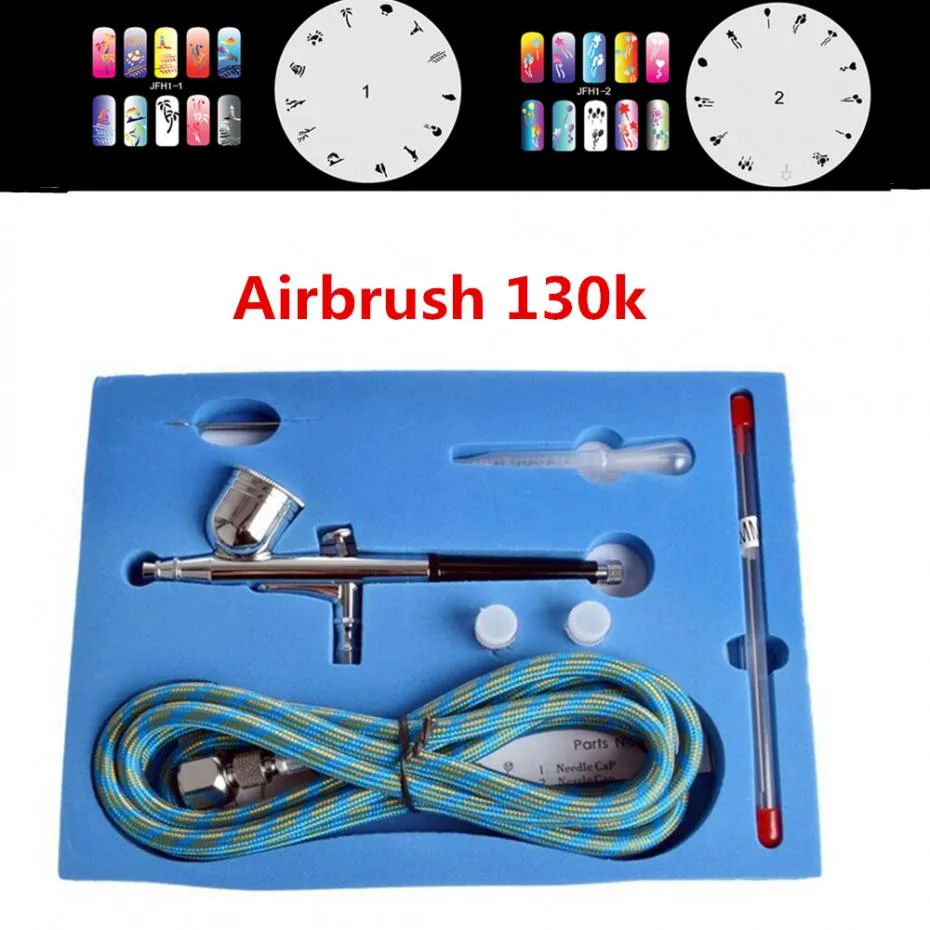 7cc Dual-Action Gravity Airbrush Set 130K Spray Gun Nail Art Painting Pen Kit Set with 2 Nails templates