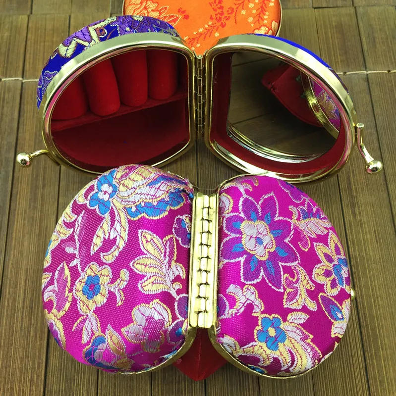 Mirrored Semicircle Small Box for Travel Jewelry Set Gift Box Multi Ring Necklace Storage Case Silk Brocade Colorful Metal Buckle Boxes