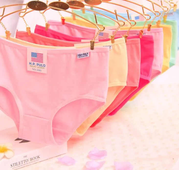 100% Cotton Panties Candy Color Solid Underpants Women Girl Briefs